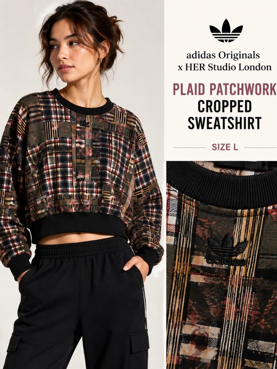 adidas Tops - adidas Originals x HER Studio London
Plaid Patchwork Cropped Sweatshirt Size Lg